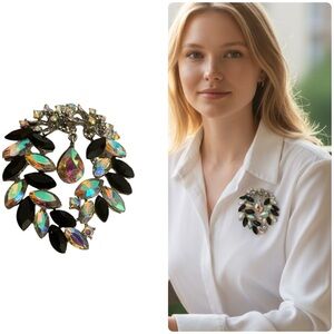 Elegant Black and Iridescent Brooch